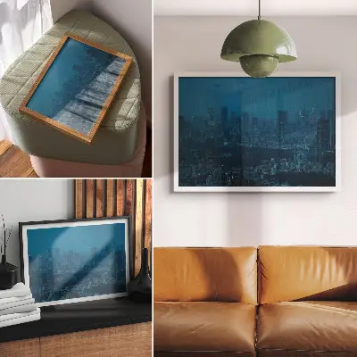 Poster Metropole bei Nacht mit Lichtern moderner Wolkenkratzer