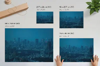 Poster Metropole bei Nacht mit Lichtern moderner Wolkenkratzer