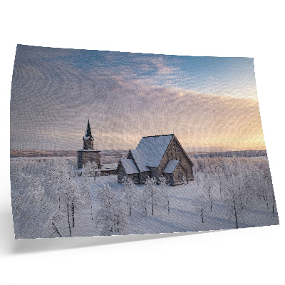 Poster kunstdruck Eine friedliche Winterlandschaft mit einer Holzkirche