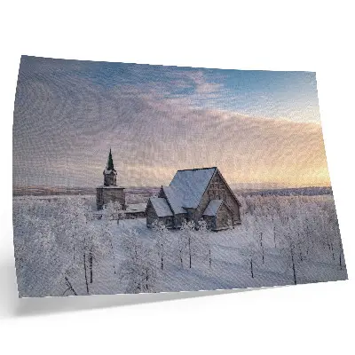Kunstdruck Winterlandschaft mit Holzkirche eine friedliche winterliche Szenerie als Poster