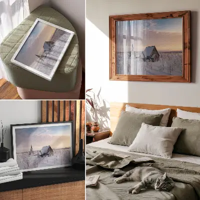 Kunstdruck Winterlandschaft mit Holzkirche eine friedliche winterliche Szenerie als Poster