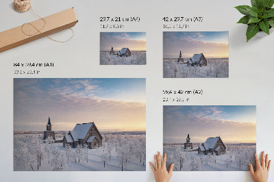 Poster kunstdruck Eine friedliche Winterlandschaft mit einer Holzkirche