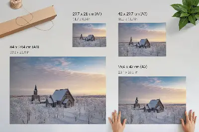 Kunstdruck Winterlandschaft mit Holzkirche eine friedliche winterliche Szenerie als Poster