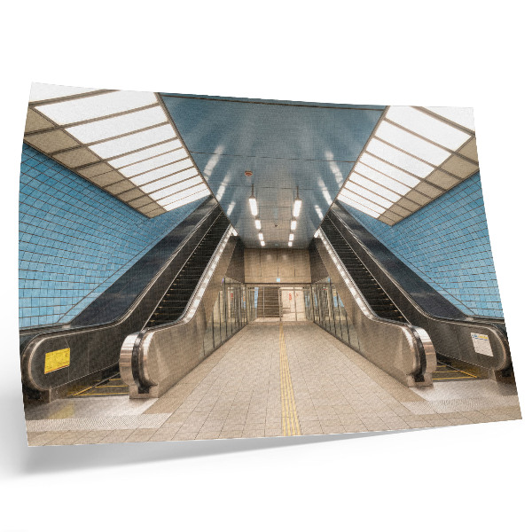 Poster Moderne Treppe mit blauen Fliesen und Symmetrie