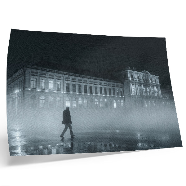 Kunstdruck poster Nachtnebel in der Stadt, monumentales Gebäude