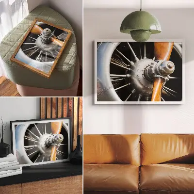 Kunstdruck Poster mit metallenen Propellerelementen im Industrie-Look