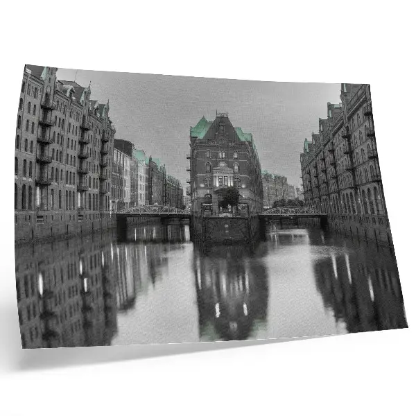 Kunstdruck Kanal mit Industriegebäuden und Spiegelungen im Wasser