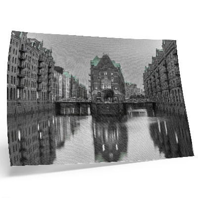 Poster kunstdruck Kanal mit Industriegebäuden, Spiegelungen im Wasser