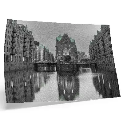 Kunstdruck Kanal mit Industriegebäuden und Spiegelungen im Wasser