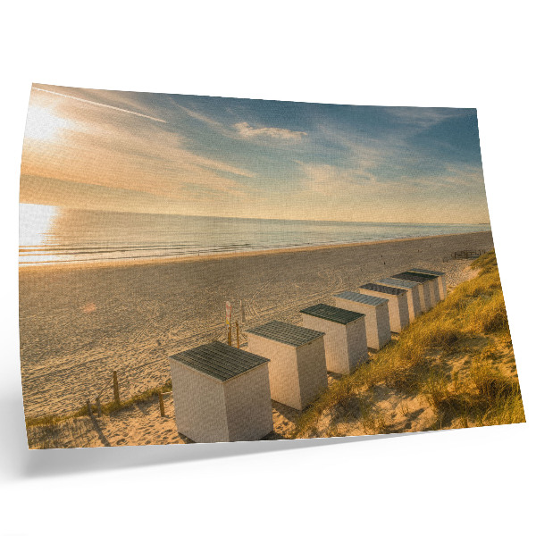 Kunstdruck poster Weiße Häuser, Meerblick, Sonnenuntergang
