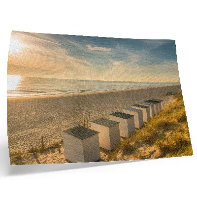 Kunstdruck Poster weiße Häuser mit Meerblick und Sonnenuntergang