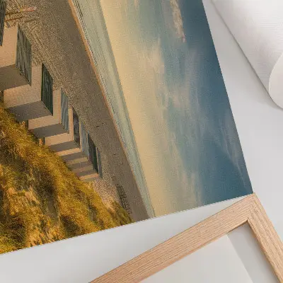 Kunstdruck Poster weiße Häuser mit Meerblick und Sonnenuntergang