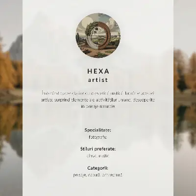 Poster mit einer Berglandschaft, Spiegelung, Hütte und goldenen Bäumen am ruhigen See