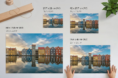 Poster kunstdruck Bunte Häuser am Wasser, Spiegelungen, Architektur