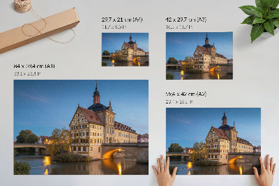 Poster Historisches Gebäude, Brücke, Wasser, blauer Himmel