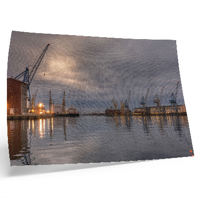 Kunstdruck poster Die atmosphärischen Hafenkräne spiegelten sich im Wasser