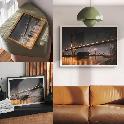 Kunstdruck Brücke bei Nacht modernes Bauwerk mit friedlicher Atmosphäre