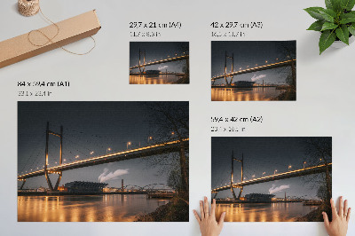 Poster kunstdruck Brücke bei Nacht, modernes Bauwerk, friedliche Atmosphäre