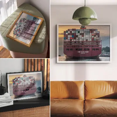 Kunstdruck ein Containerschiff mit bunten Containern auf dem Wasser