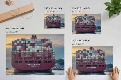 Poster kunstdruck Ein Containerschiff voller bunter Container auf dem Wasser