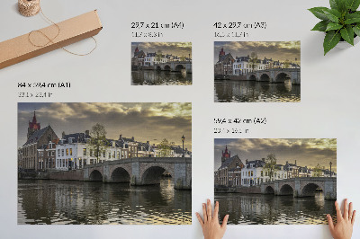 Kunstdruck poster Eine bezaubernde Stadt am Abend, erleuchtet von Laternen