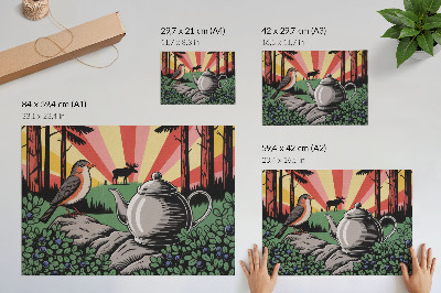 Poster Eine dynamische Waldszene voller Details