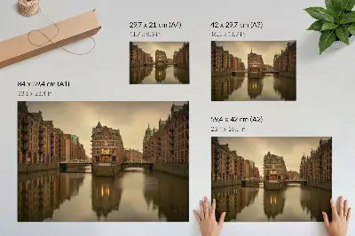 Kunstdruck Poster mit historischen Gebäuden an Kanälen mit ruhigem Wasser und Brücken