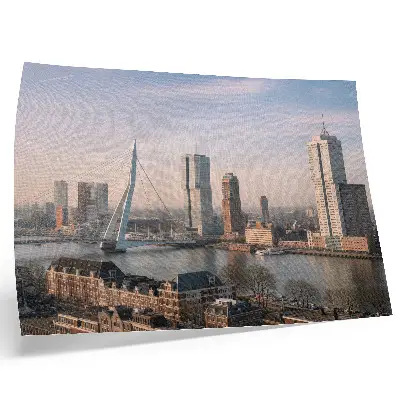 Kunstdruck Poster beeindruckende Wolkenkratzer und elegante Brücke über den Fluss