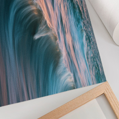Kunstdruck poster Dynamische Wellen in Türkis und Blau – Sonnenuntergang