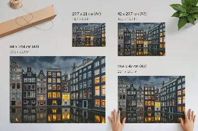 Kunstdruck Poster Mietshäuser am Kanal in gemütlicher Atmosphäre