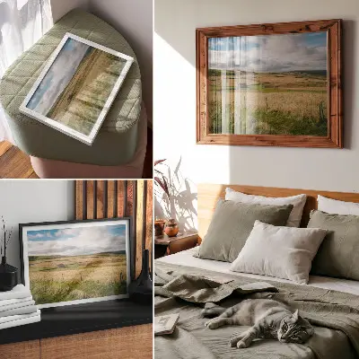 Kunstdruck malerische Landschaft mit Hütte in der Natur