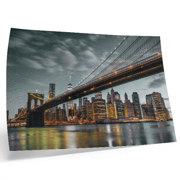 Poster kunstdruck Panorama der abendlichen Stadt, Brückenlichter, Wasser