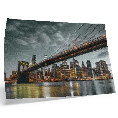 Kunstdruck Panorama einer abendlichen Stadt mit Brückenlichtern und Wasser