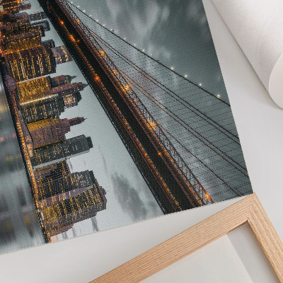 Poster kunstdruck Panorama der abendlichen Stadt, Brückenlichter, Wasser