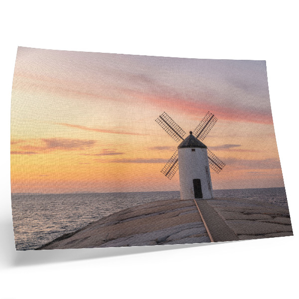 Poster kunstdruck Windmühle im Abendlicht, Meer, pastellfarbener Himmel