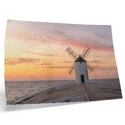 Kunstdruck Windmühle im Abendlicht mit pastellfarbenem Himmel über dem Meer