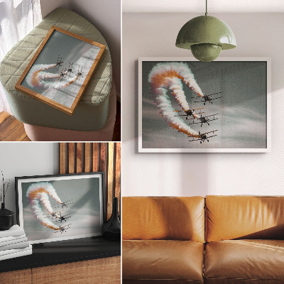 Poster kunstdruck Flugzeuge in Formation mit orangefarbenen Streifen