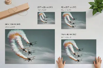 Kunstposter Flugzeuge in Formation mit orangefarbenen Streifen