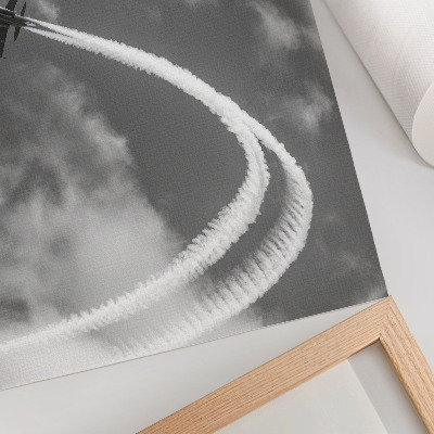 Kunstdruck poster Flugzeug am Himmel mit dynamischen Wolkenstreifen