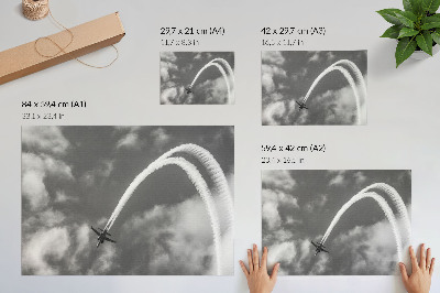 Kunstdruck poster Flugzeug am Himmel mit dynamischen Wolkenstreifen