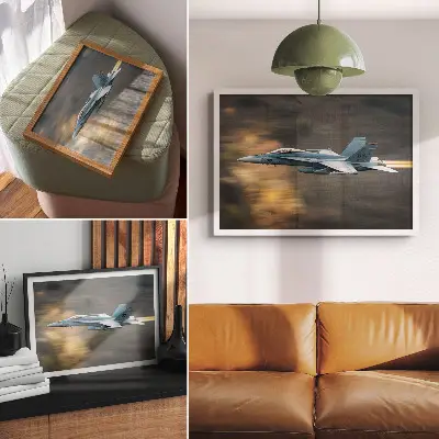 Poster moderner Kampfjet im dynamischen Flug