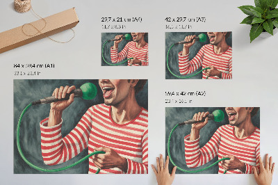 Kunstdruck poster Rot gestreiftes Hemd, grünes Mikrofon