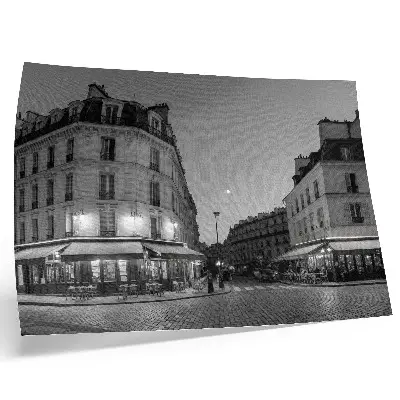 Kunstdruck Poster schwarz-weiße Gebäude und Cafés in nächtlicher Eleganz