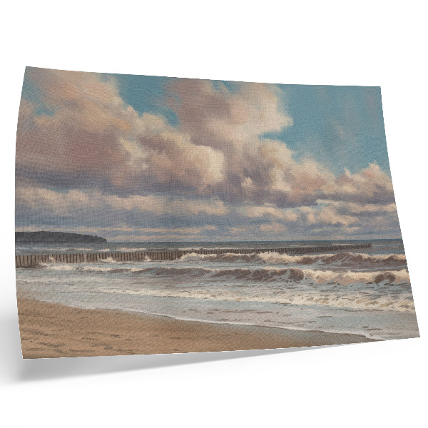 Poster Ruhiges Meer, pastellfarbene Wolken, Strand