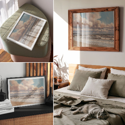 Poster Ruhiges Meer, pastellfarbene Wolken, Strand
