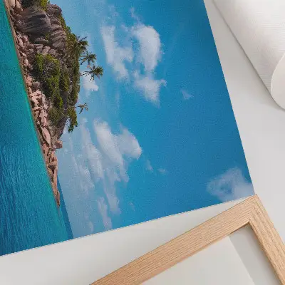Kunstdruck Poster exotische Insel mit blauem Himmel und grüner Landschaft