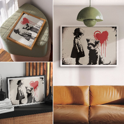 Poster Schwarz-weißes Mädchen-Hund-Herz