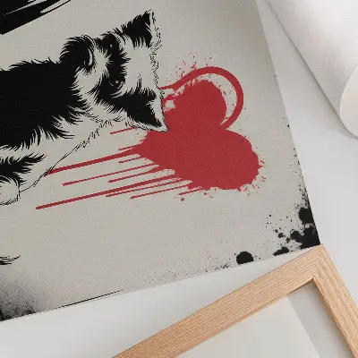 Poster schwarz-weißes Mädchen mit Hund und Herz