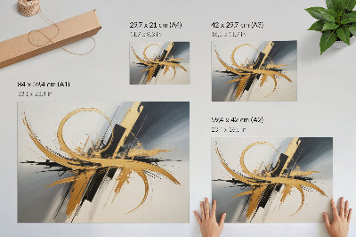 Poster kunstdruck Dynamisches Muster aus beigen und schwarzen Linien