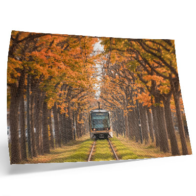 Kunstdruck poster Herbsttunnel mit einer Straßenbahn in der Mitte